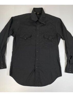 Sears Western Wear Men Medium Vintage Black Long Sleeve Pearl Snap Shirt